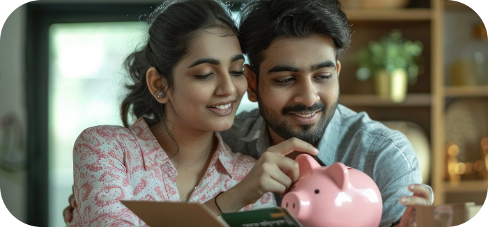 Couple with piggy bank